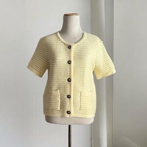 Joie Butter Yellow Short Sleeve Knit Cardigan with Gold Buttons